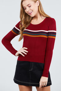 Long Sleeve Round Neck Stripe Sweater Top