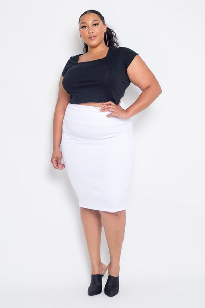 Plus Size Everyday Basic High Waist Pencil Midi Skirt