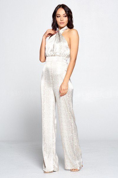 Wrap Front Halter Top Jumpsuit