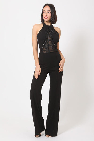 Halter Neck Jumpsuit W/ Criss Cross Front Tie Designs