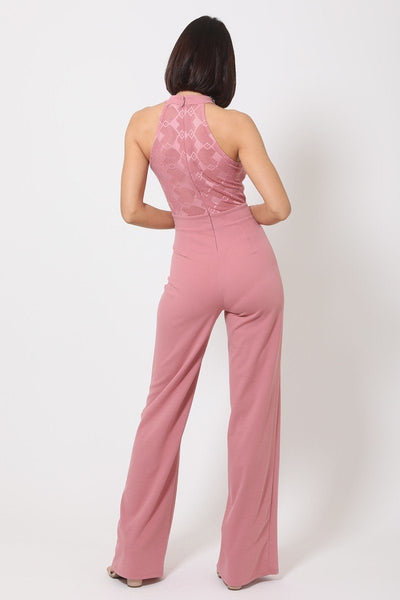 Halter Neck Jumpsuit W/ Criss Cross Front Tie Designs