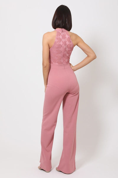 Halter Neck Jumpsuit W/ Criss Cross Front Tie Designs