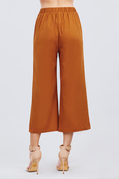 Fake Pocket W/button Detail Wide Long Leg Linen Pants