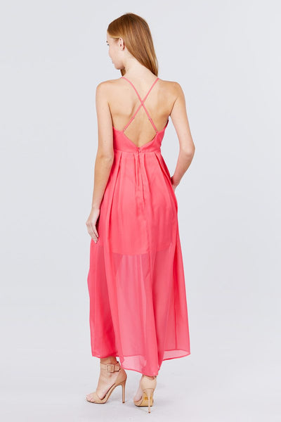 V-neck Cross Back Strap Detail Maxi Cami Dress