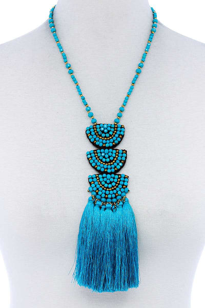 Designer Multi Tassel And Beaded Necklace