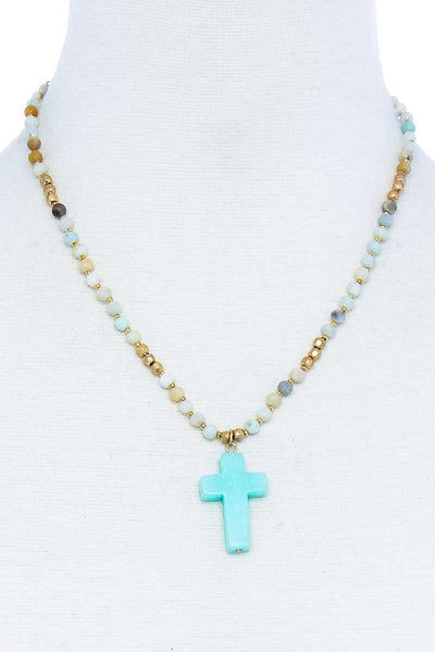 Chic Beaded And Cross Pendant Necklace