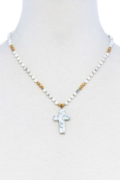 Chic Beaded And Cross Pendant Necklace