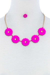 Fashion Cute Multi Tender Flower Necklace And Earring Set