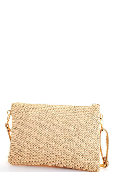 Modern Fashion Woven Feather Clutch With Long Strap