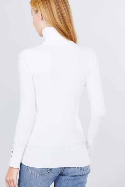 Long Sleeve With Metal Button Detail Turtle Neck Viscose Sweater