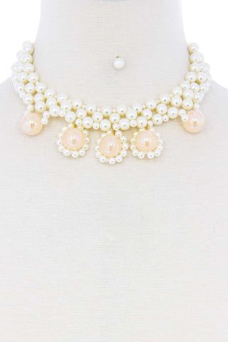 Chunky Rose Pearl Deco Choker Necklace