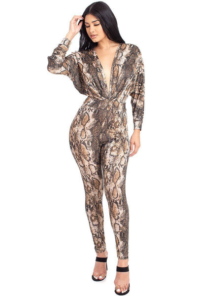 Animal Print Dolman Sleeve Jumpsuits