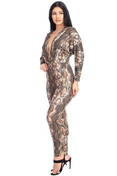 Animal Print Dolman Sleeve Jumpsuits