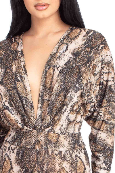 Animal Print Dolman Sleeve Jumpsuits