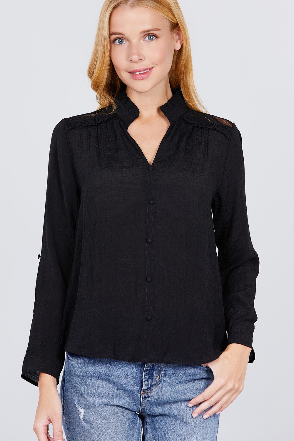 V-neck Button Down Woven Top