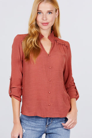 V-neck Button Down Woven Top