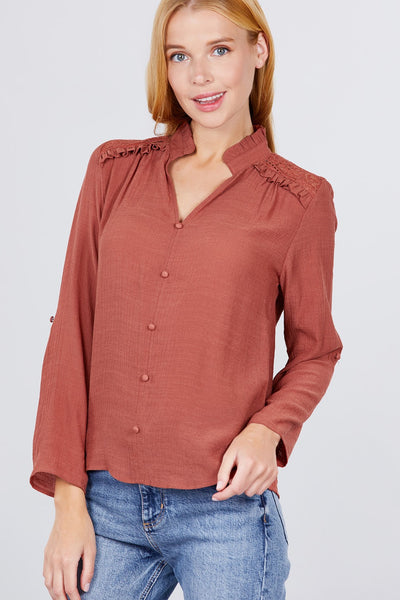 V-neck Button Down Woven Top