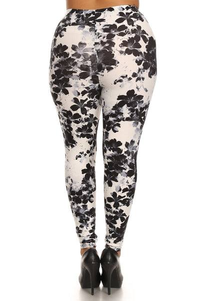 Super Soft Peach Skin Fabric, Floral Graphic Printed Knit Legging
