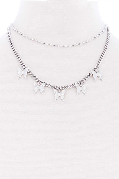 2 Layered Metal Butterfly Charm Necklace