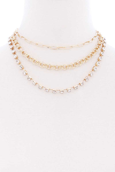 3 Layered Multi Metal Chain Necklace