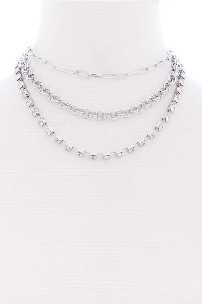 3 Layered Multi Metal Chain Necklace