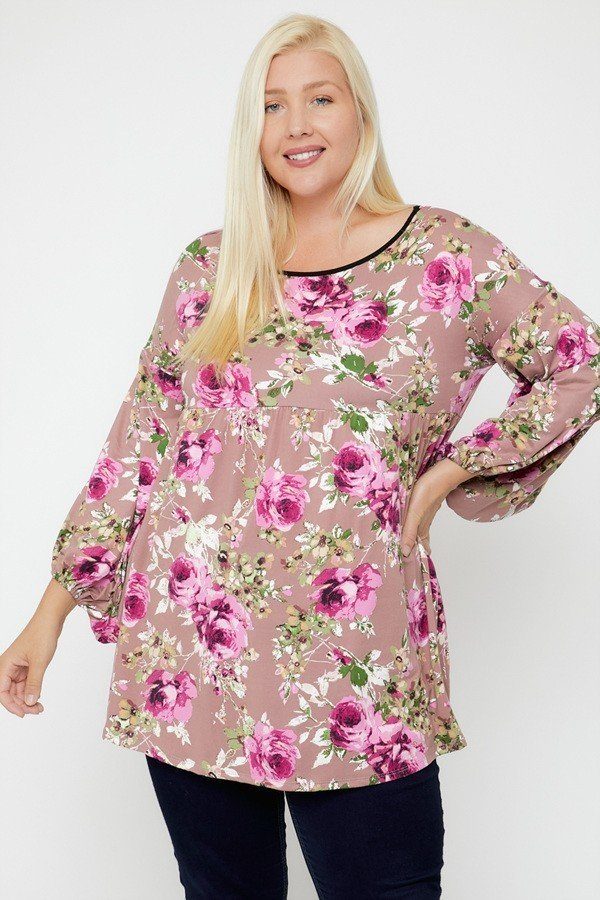 Floral, Bubble Sleeve Tunic