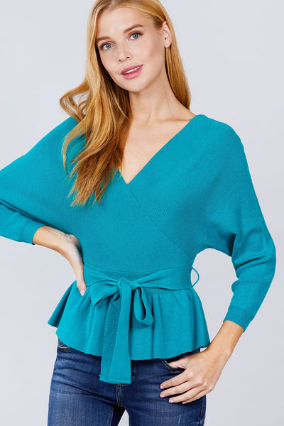 V-neck Wrapped Waist Band Sweater