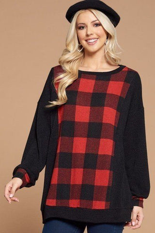 Plus Size Buffalo Plaid Check Contrast Pullover Tunic Top