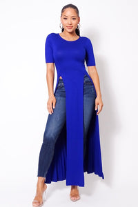 Elbow Sleeve Maxi Tank Top With Side Slits