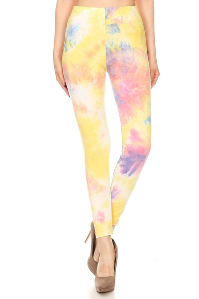 Tie Dye Printed, Full Length, High Waisted Leggings In A Fitted Style With An Elastic Waistband