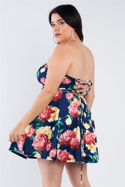 Plus Size Navy Multi Floral Sweetheart Dress