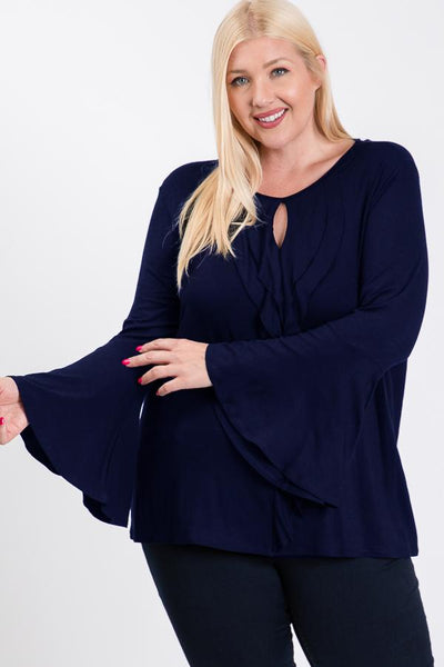 Long Bell Sleeve Ruffle Keyhole