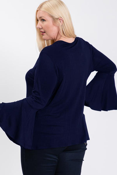 Long Bell Sleeve Ruffle Keyhole