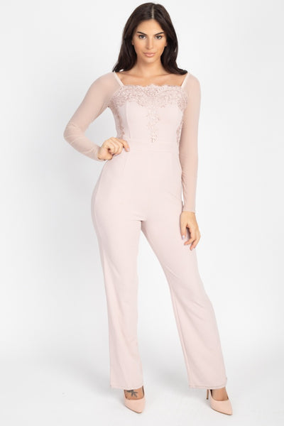 Self Tie Lace Embroidered Jumpsuit