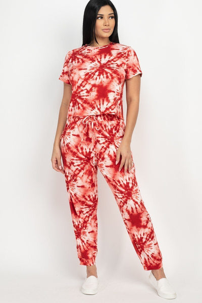 Tie-dye Printed Top And Pants Set