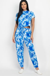 Tie-dye Printed Top And Pants Set