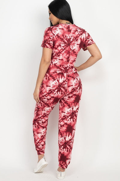 Tie-dye Printed Top And Pants Set