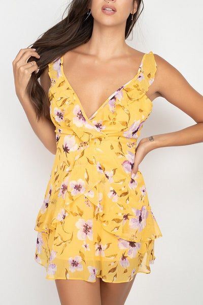 Floral Ruffle Trim Fit & Flare Mini Dress