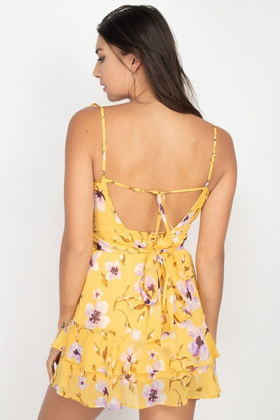 Floral Ruffle Trim Fit & Flare Mini Dress