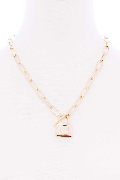 Locker Pendant Toggle Clasp Metal Necklace