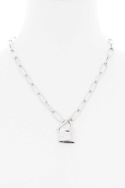 Locker Pendant Toggle Clasp Metal Necklace