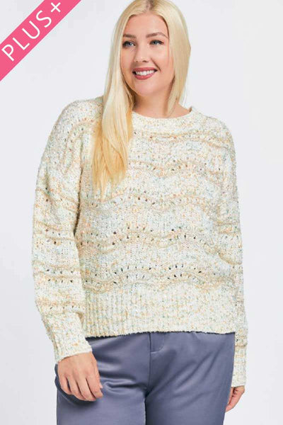 Multi Color Round Neck Long Sleeve Sweater