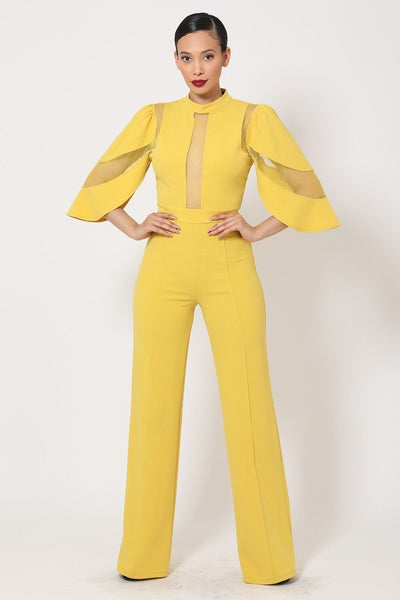 Semi Sheer Mesh Contrast Bodice Jumpsuit