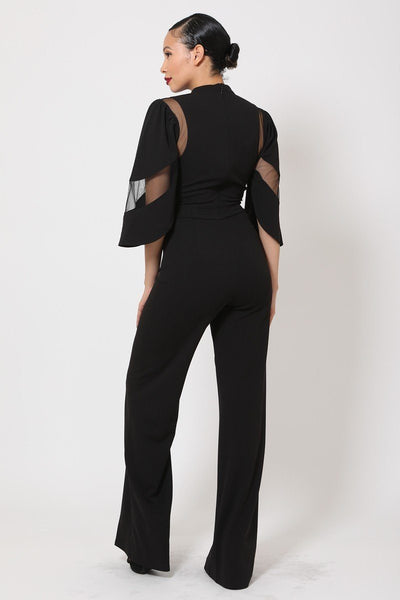 Semi Sheer Mesh Contrast Bodice Jumpsuit