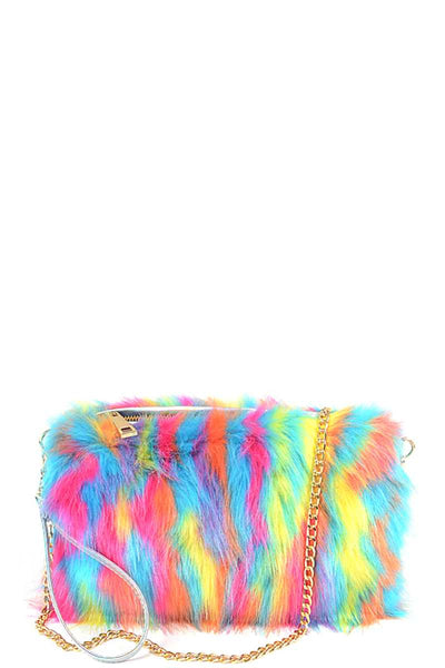 Bright Multi Faux Fur Pouch Bag